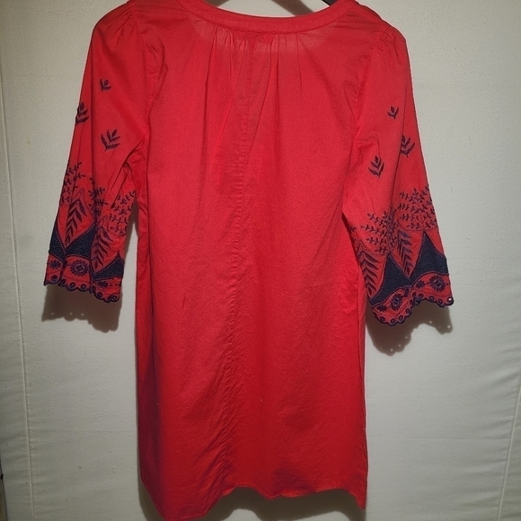 Umgee Boho Shift Dress Embroidered Sleeves Red Blue, Size Medium - Picture 2 of 10